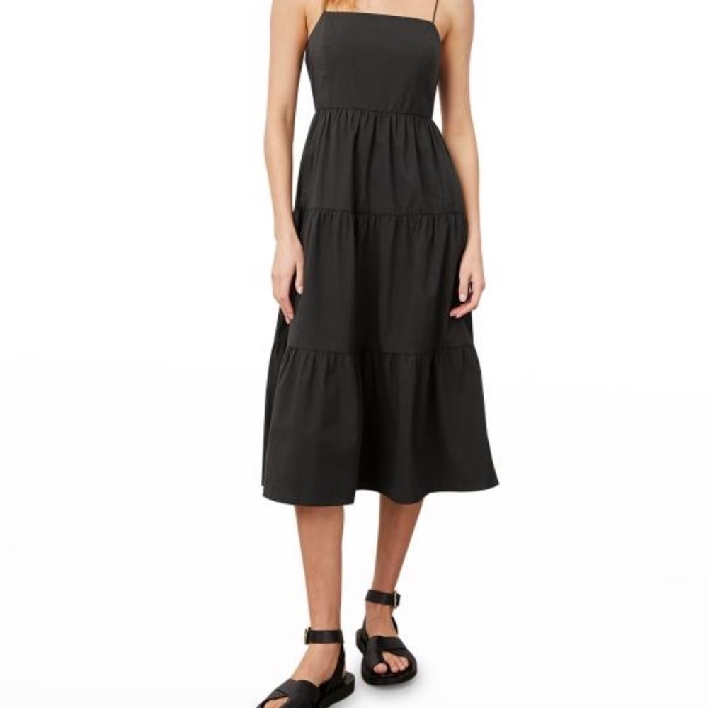 Rails Leni Tiered Open-Back Midi Dress with Spaghetti Straps in Black